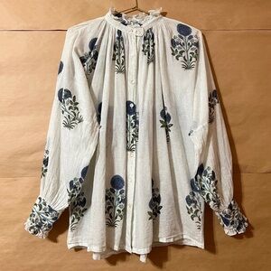 Future Primitive | Classic Shirt Poppy Block Print Floral Button Up Top One Size